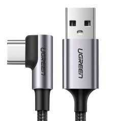 Spēcīgs pīts leņķiskais kabelis USB - USB-C QC 3.0 3A 2m pelēks