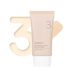 Numbuzin No.3 Porcelāna pamatne-Skip Tone Up Beige 1,69 fl oz / 50 ml | Trīs vienā tonēts mitrinošs krēms saules aizsardzības pulveris līdzsvaro ādas toni nostiprinošs krēms, dabīgs