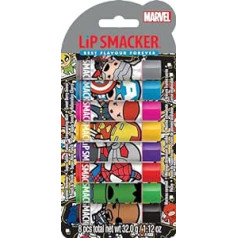 Lip Smacker Lūpu Smacker Marvel kolekcija, The Avengers Party komplekts, 8 aromatizēti lūpu balzami bērniem, iedvesmoti no Avengers supervaroņiem, mitrinoši un atsvaidzinoši