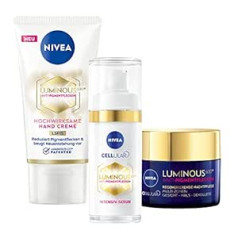 Nivea Cellular Luminous 630® dienas, nakts un roku komplekts, kopšanas komplekts pret pigmentu plankumiem, ietver pretnovecošanās serumu, nakts krēmu un roku krēmu