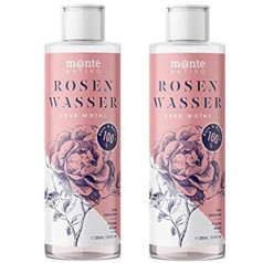 Monte Nativo Pure Rose Water MonteNativo 2 x 200 ml (400 ml) – 100% dabīgs, īsts sejas toniks, tīrs un dabīgs, tīrs rožu hidrolāts, dubultā ūdens tvaika destilācija, dabīgā kosmētika, rožu ūdens