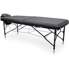 Quirumed Easy Force saliekamais masāžas galds alumīnija melnā krāsā mākslīgās ādas augsta blīvuma polsterējuma augstums regulējams viegls līdz 210 kg