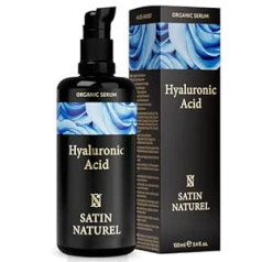 Satinnaturel Hialuronskābes serums lielās devās 100ml - hialuronskābes serums sejai - vegāns - sejas kopšana vīriešiem un sievietēm - pretnovecošanās hialuronskābes serums sejai ar organisko alveju, acu serums - Satin Naturel