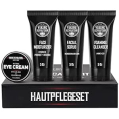 Viking Revolution Skin Care Men, Face Care Set Men — ietver atjaunojošu mitrinošu krēmu (142 g), Microdermabrasion sejas skrubi (142 g), putu tīrīšanas līdzekli (142 g), acu krēmu (29 g)