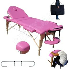 Beltom Мобильный массажный стол Beltom, массажный стол, массажная скамья, 3 зоны, розовый, складной + держатель для рулона