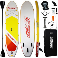 Acoway, aufblasbares Stand-Up-Paddleboard, 320 x 82/84 x 15 cm. SUP für alle Fähigkeitsstufen, aufblasbares Paddleboard, rutschfeste Oberseite, Doppelhub-Luftpumpe, wasserdichte Tasche, für Jugendliche, Erwachsene, Kinder