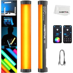 AMBITFUL A2 RGB Tube Light, CRI 95+ TLCI 97+, Colour Temperature 2500K ~ 8500K, 100% Brightness (760LUX), Built-in App, Magnetic Function RGB LED Stick Light (A2 Single Light)