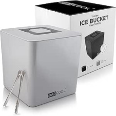 Barcool Ice Bucket with Lid and Ice Tongs, BPA-Free, 10 Litres, Square & Double-Walled Insulation, Perfect for Home Bars, Pubs, Restaurants, BBQs and Picnics (Grey)