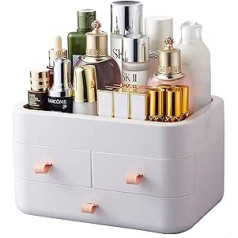Bingobang Makeup Organizer Drawers Skin Care Cosmetic Organizer Acrylic Large Tidy for Perfume Jewelry Brushes Desk Dresser Bedroom Office Bathroom (White)