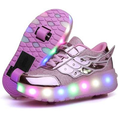 Aizeroth USB Charging 7 Colour Changing LED Flashing Shoes with Double Wheels Automatic Wheels Skate Skateboard Shoes Outdoor Fitness Shoes Gymnastics Running Shoes Trainers for Boys Girls