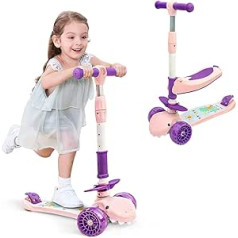 3-in-1 Children's Scooter with Removable Seat and LED Light Wheels Height-Adjustable Children's Scooter with Rear Brake for Toddlers Boys Girls from 2 Years