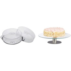 APS 652 nerūsējošā tērauda kūkas šķīvis ar polistirola pārsegu, diametrs 30 x 7/11 cm, 2 vāki & Relaxdays kūkas šķīvis grozāms, statīvs, kūkas šķīvis dekorēšanai, diametrs 30 cm, caurspīdīgs, 1 iepakojums