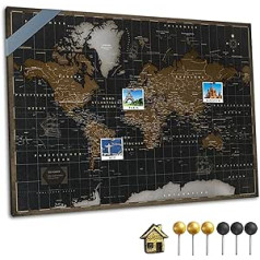 Canvas World Map with Pin Board Cork for Pinning Travel Destinations, Wall Decoration for Any Room, High-Quality Canvas Pictures with World Map in Various Sizes (60 x 40 cm, Design 6)