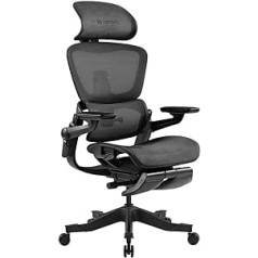 HINOMI H1ProV2 Ergonomisks biroja spēļu krēsls 3D jostasvietas atbalsts 5D roku balsti Kāju balsti Hibrīda auduma salokāms regulējams galvas balsts (melns, īpaši augsts)