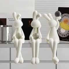 3 Pieces Gold Decor Statue Home Decoration Sculpture Accent, Modern Art Cute Thinker Rabbit Animals Collectible Seat Figures, Resin Living Room Book Shelf Coffee Table Ornaments, White