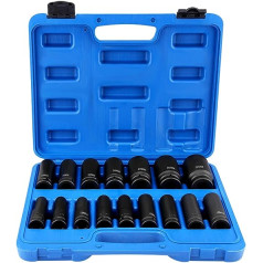 16-Piece Impact Wrench Nut Set, Impact Wrench Set with 1/2 Inch Drive, Hexagonal Nuts 10 mm - 32 mm Socket Set with Tool Box, Power Socket Spanner Insert Set