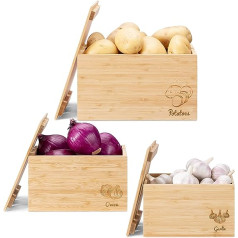 Navaris 3 pārtikas trauki — sakraujamas bambusa kastes — zemniecisks uzglabāšanas konteiners, kas paredzēts kartupeļiem, sīpoliem, ķiplokiem — 3 komplekts