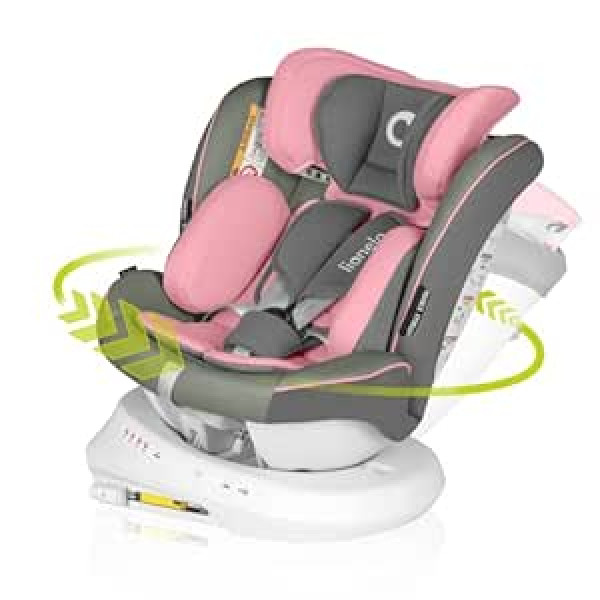 LIONELO Bastiaan ONE bērnu sēdeklītis no dzimšanas 0-36 kg Isofix Top Tether 360 grādos grozāms atpakaļ uz priekšu sānu aizsardzība 5 punktu drošības jostas dri-Seat (rozā)