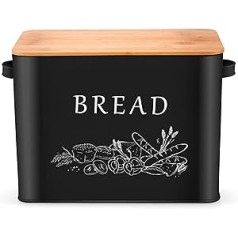 Herogo metāla maizes kaste ar koka vāku maizes dēļa griešanai, īpaši liels maizes turētājs lielai maizei, vietu taupoša maizes glabātuve virtuves darba virsmai, 33 x 18 x 24,5 cm (melns)