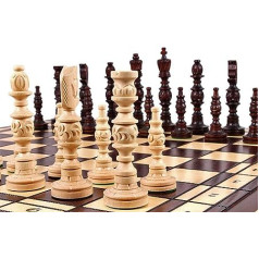 Master of Chess Galant Hand Carved Wooden Chess Set, 58 x 58 cm, Handmade, Extra Large Chessboard and Shaped Pieces, Green