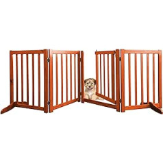 Wooden Safety Gate with Gate, Freestanding Foldable Dog Gate for Dogs, Stair Gate Dog Barrier Gate Flexible Door Safety Gate with 2 Support Feet Pine Wood Playpen 4 Panels