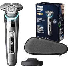 Philips Shaver S9000 — Elektrischer Nass- & Trockenrasierer für Männer in Chromsilber ar Lift & Cut System, SkinIQ Technologie, ausklappbarem Barttrimmers, Ladestation & Reiseetui (Modell S9975/35)