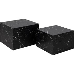 AC Design Furniture Dicte Square Coffee Table Set of 2, Black Marble Look, Elegant Living Room Table, Side Table for Living Room, W58 x H40 x D58 cm and W: 50 x H: 33 x D: 50 cm