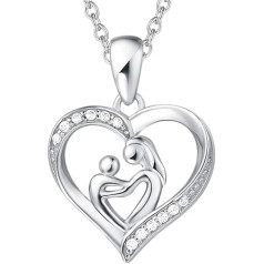 AGVANA Women's Heart Necklace 925 Sterling Silver, Sparkling Cubic Zirconia Pendant, Heart, Silver Jewellery, Best Gifts for Women, Mum, Girlfriend, Chain Length 40 + 5 cm