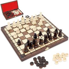 Amazinggirl Chess Game Chess Wooden Chess Board with Checkers Game - 2 in 1 Chess Board Set High Quality Foldable with Chess Figures Large for Children and Adults