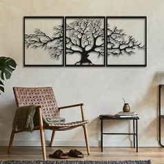 Decovieno metāla dzīvības koks sienas māksla 144 cm garums x 60 cm platums x 3 cm augstums melns