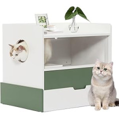 A 4 Pet Cat Cabinet for Cat Litter Tray, Cat Litter Tray Cabinet with Drawer for Cats, Cat Litter Tray Viewing Window, Large Cat Litter Tray for Cats, Bedside Table, Wood, Cat Cabinet, 7 kg Load