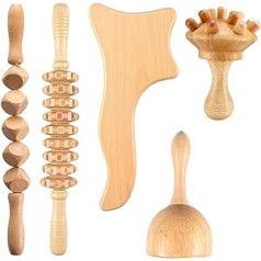 Bipily Maderotherapy, Anti Cellulite Massager, Wood, Massage Roller, Fascia Roller, Gua Sha Cup, Massage Set, Lymphatic Drainage Device, Set of 5