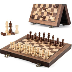 Gibot koka šaha spēle, saliekams koka šaha dēlis, 2 vienā šahs un dāmu spēle, koka šaha spēle pieaugušajiem, bērniem, ģimene, 30 x 30 cm