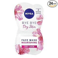 NIVEA BYE Dry Skin barojoša sejas maska, iepakojumā 24 (maskas 48 x 7,5 ml), mitrinošas maskas ar mandeļu eļļu un medus ekstraktu, ādas kopšanas līdzekļi