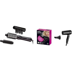 Braun Satin Hair 3 Hot Air Curling Brush & Satin Hair 3 Style&Go matu žāvētājs, matu žāvētājs ar IonTec un veidošanas uzgali, salokāms, HD350, melns, 1600W, 100-240V