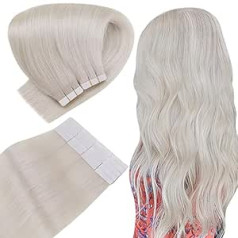 Easyouth Tape-In īstie matu pieaudzēšana, blondi matu pieaudzēšana, uzlīmējami īsti mati, krāsains ledus blonds, 18 collas, 40 g, pielīmējamie matu pagarinājumi, īsti mati, #1000