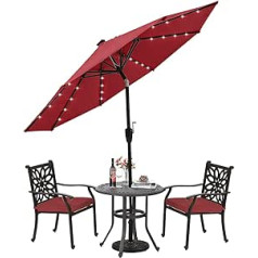 ABCCANOPY 230 cm Garden Parasol Sunshade Tilting with 32 Solar LED Lights, for Garden, Deck, Swimming Pool, Sand Beach, Burgundy