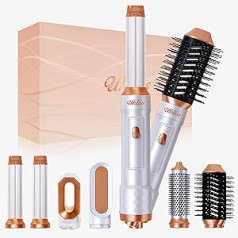 6-in-1 Air Hairstyler, Hot Air Brush with Hair Dryer, Left Right Curling Iron, Hair Straightener Brush, Round Brush Hairdryer, Massage Hot Air Brush, Air Suitable for All Hair Types
