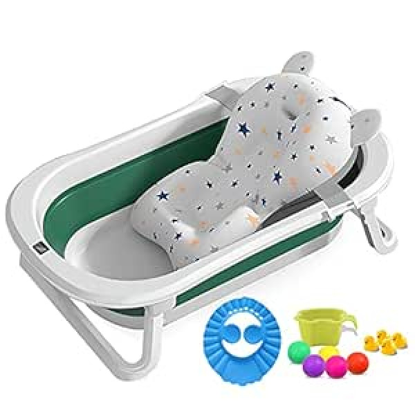 HyAdierTech Foldable Baby Bath with Real-time Temperature Measurement, Portable Non-Slip Bathtub for Newborns Toddlers Babies with Safety Bath Seat Drain Plug, Portable and Comfortable (Green)