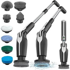 Leebein Electric Cleaning Brush, Spin Scrubber with 8 Interchangeable Brush Heads, Adjustable Extension Handle 38-132 cm & 2 Rotation Speeds for Bathroom/Kitchen/Car