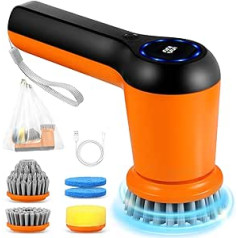 Electric Cleaning Brush, Spin Scrubber Cordless with 5 Brush Heads, Household Cleaning Brush for Bathroom, Kitchen, Tiles, Window, Tub, Sink, Type-C Charging, 2 Modes, LED Screen
