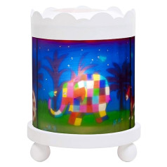 Trousselier - Elmer the Elephant - Night Light - Magic Carousel - Ideal Birth Gift - Wood White - Animated Pictures - Soothing Light - 12 V 10 W Bulb Included - EU Plug