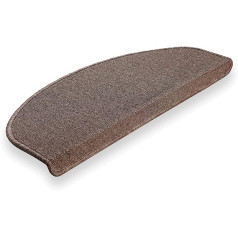 Brielle Non-Slip Stair Mats 65 x 24 x 3.5 cm - Self-Adhesive Carpet Stairs - Easy Care Half-Round Stair Carpet - Brown - Semi-Circular - 20 dp Impact Sound Insulation - Pack of 15