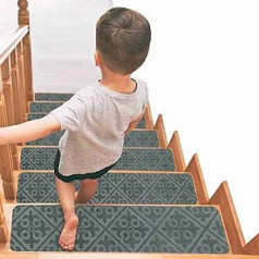 Arthome Carpet Stair Steps, Non-Slip Stair Rug, Rugs, Pack of 15, 20 x 76 cm for Wooden Stairs, Safety Running Mat for Seniors and Children, Residue-Free, Self-Adhesive Stair Steps (Grey)