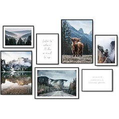 Hyggelig Home Premium plakātu komplekts - 7 passende Bilder im stilvollen Set - Collage Bild Wand Deko - Set Highlands - ohne Rahmen