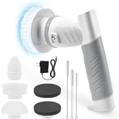 Electric Cleaning Brush Handy Spin Scrubber Rechargeable Rim Brush with 5 Brush Heads Tile Cleaning Device Scrubbing Brush Waterproof for Bathroom Kitchen Floor Corners Windows and Car