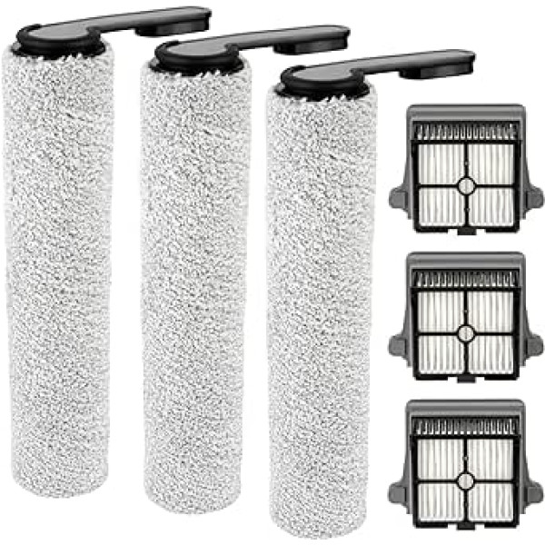 (Pack of 6) Replacement Brush Rollers and HEPA Filter, Compatible with Tineco Floor ONE S5/Floor One S5 Pro 2 Smart Cordless Wet Dry Vacuum Cleaner, 3 Brush Rollers, 3 HEPA Filters