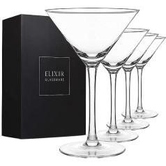 Elixir Glassware Martini glāžu komplekts no 4 — ar rokām pūstas kristāla Martini glāzes ar kātiņu — elegantas kokteiļu glāzes bāram, Martini, Cosmopolitan, Manhetenas, Gimlet, Pisco Sour 9 unces, caurspīdīgas