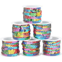 PandaHall 6 Rolls 6 mm Krāsains Sequin Roll Plakani sequins Stripes String Sequin Ribbon Trim Spole for Ebellishments Kleita Galvas saite kostīms DIY Šūšanas projekts, apm. 5 m / roll