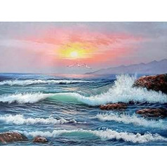 YEESAM ART Painting by Numbers Adults from 14 Years, Sunset Sea Waves 40 x 50 cm Linen Canvas, DIY Oil Painting Christmas Gifts (Sunset, Without Frame)